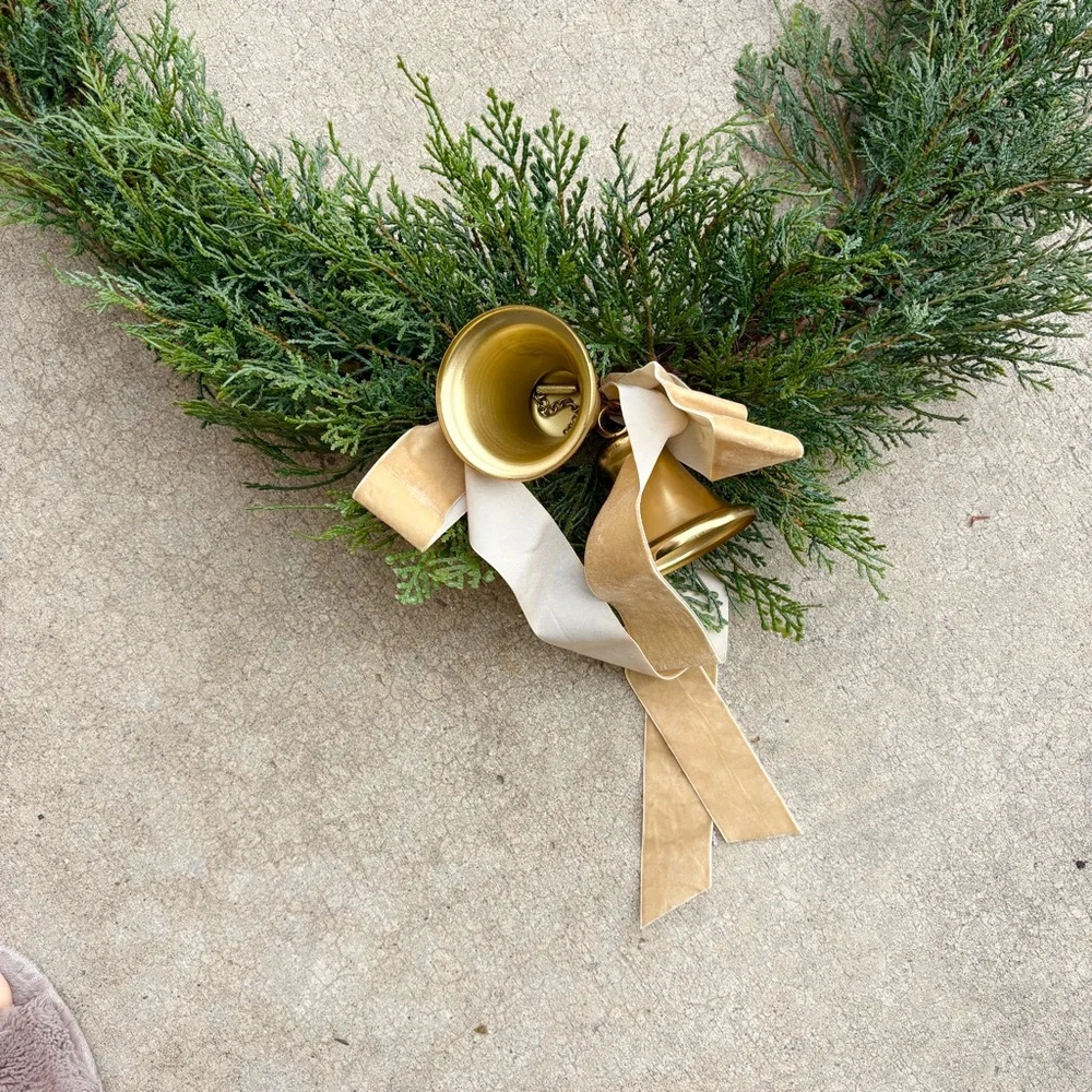 New elegant Green Holiday Wreath with Gold Accents 26in